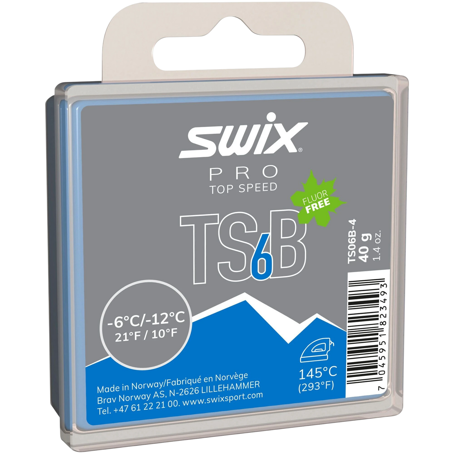skidvalla.se Swix Pro TS6 Black fluor-free glide wax for cold, dirty snow conditions in a 40g block