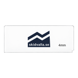 Genomskinlig plexisickel på 4 mm från skidvalla.se med logotyp och specialhörn för effektiv vallning av skidor.