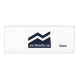 Genomskinlig plexisickel på 5 mm från skidvalla.se med logotyp och specialhörn för effektiv vallning av skidor.