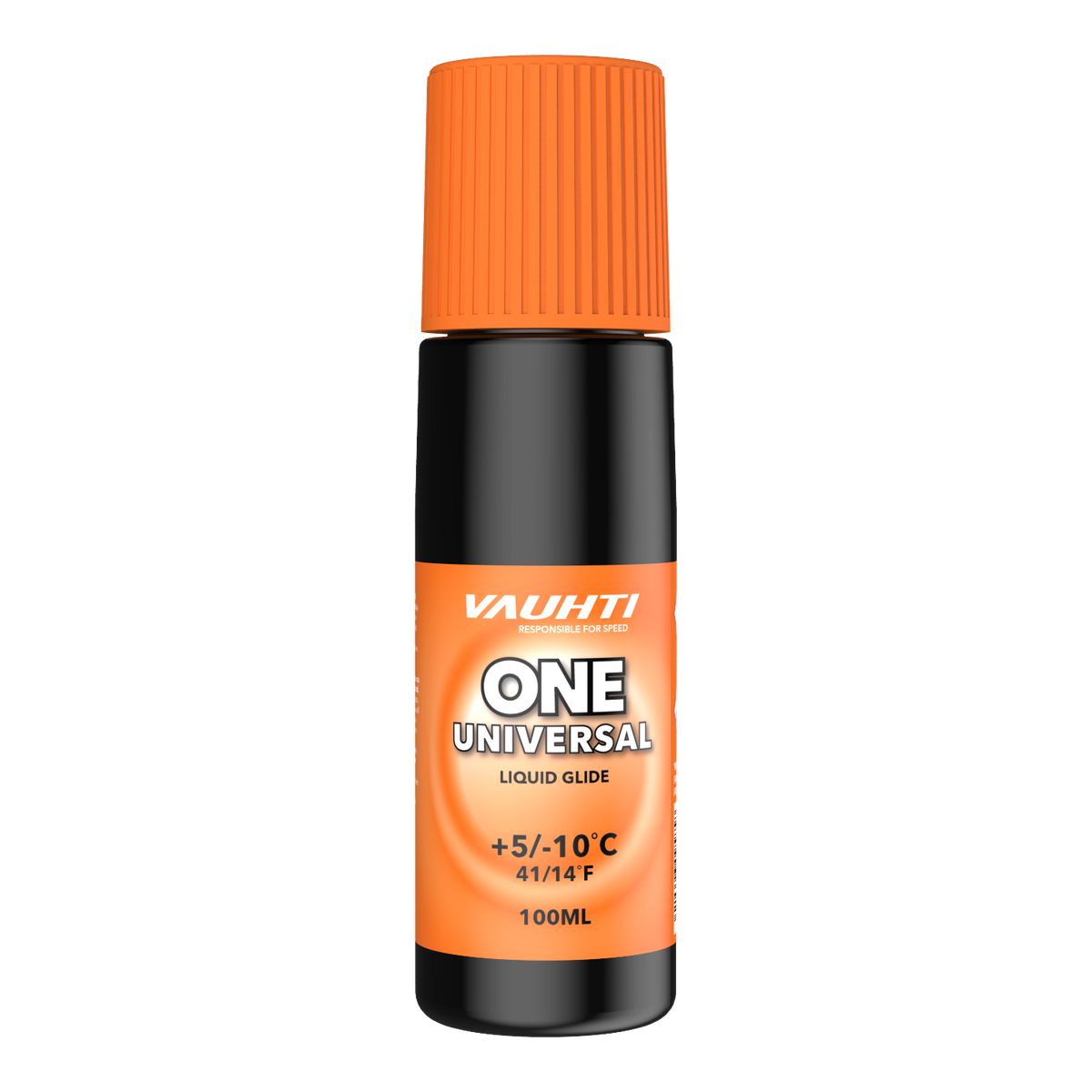 skidvalla.se Vauhti ONE Universal flytande glidvalla i svart flaska med orange kork för längd- och alpinskidor