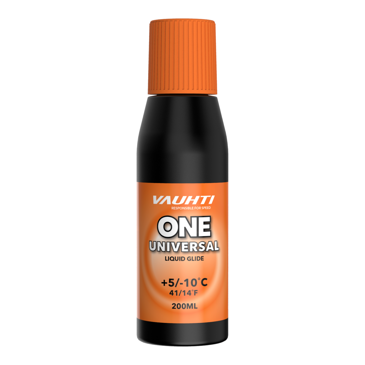 skidvalla.se Vauhti ONE Universal flytande glidvalla i svart flaska med orange kork för längd- och alpinskidor
