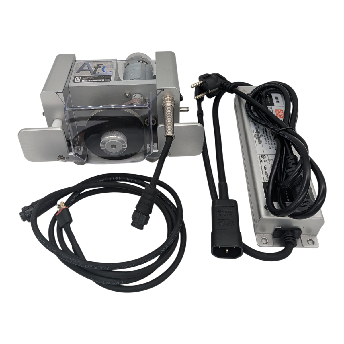 skidvalla.se Snowglide AF-C electric ski edge sharpener with CNC-machined aluminum housing and power adapter