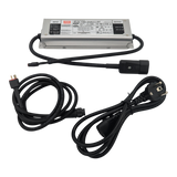 skidvalla.se Snowglide 24V power adapter with metal casing, connection cables, and power cord for ski edge sharpeners