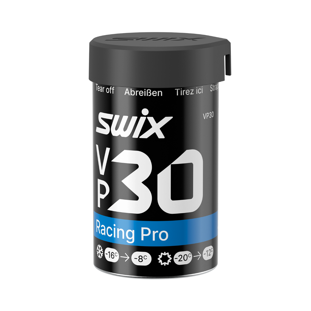 skidvalla.se Swix VP30 Racing Pro grip wax for cold conditions in a black and blue container