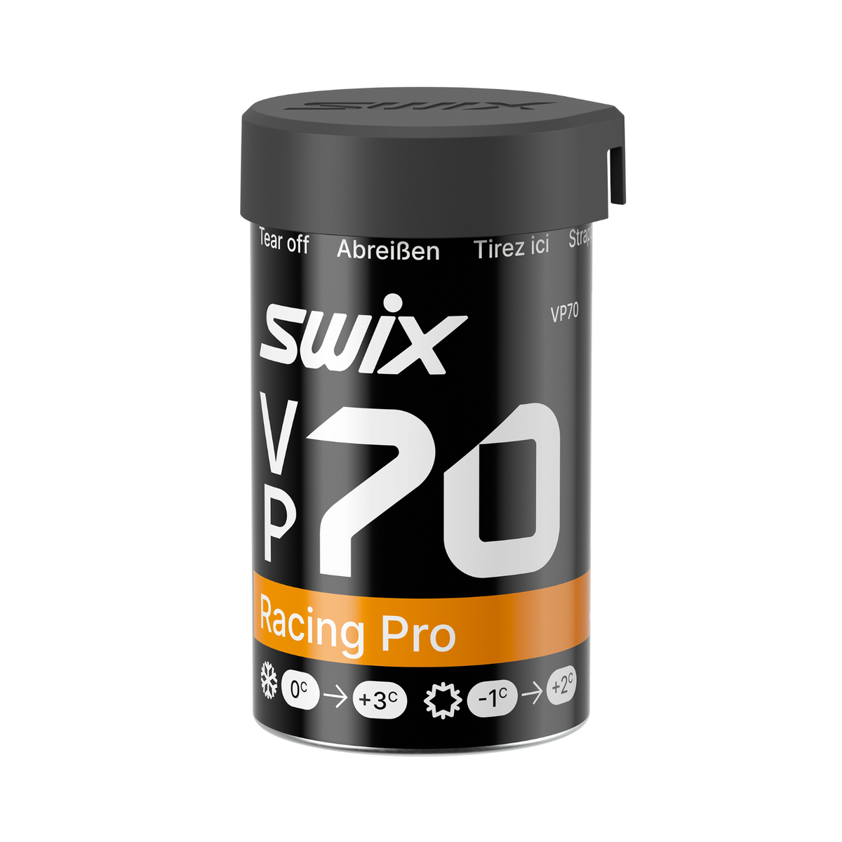 skidvalla.se Swix VP70 Racing Pro yellow grip wax for classic cross-country skiing in warm, humid conditions.