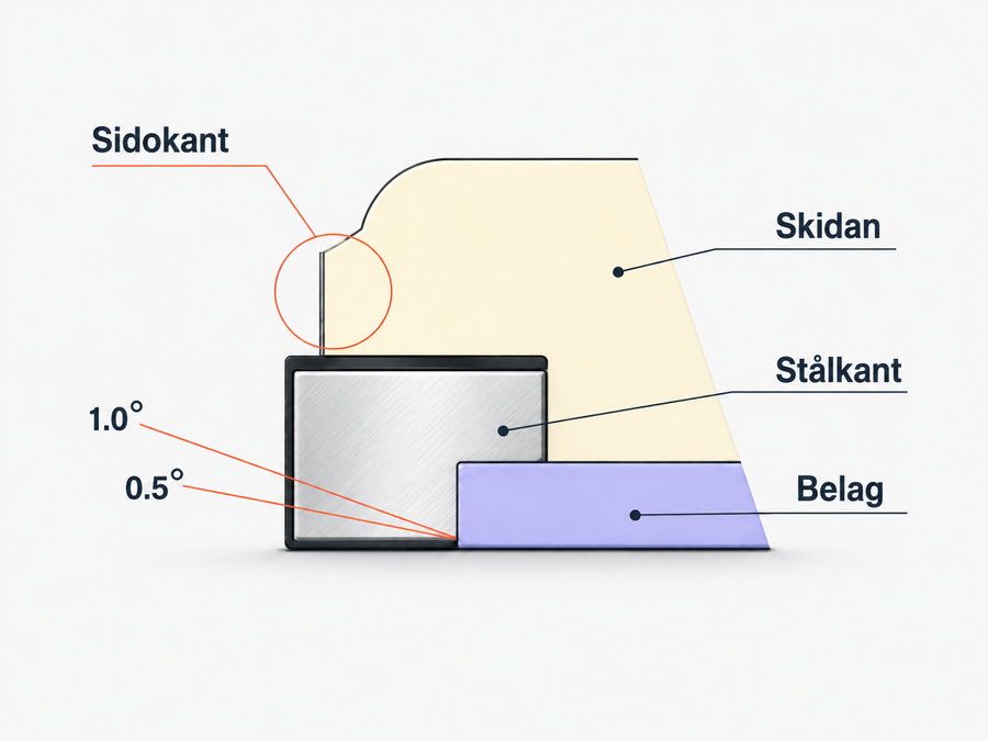 Illustration av belagsvinkel på en alpinskida