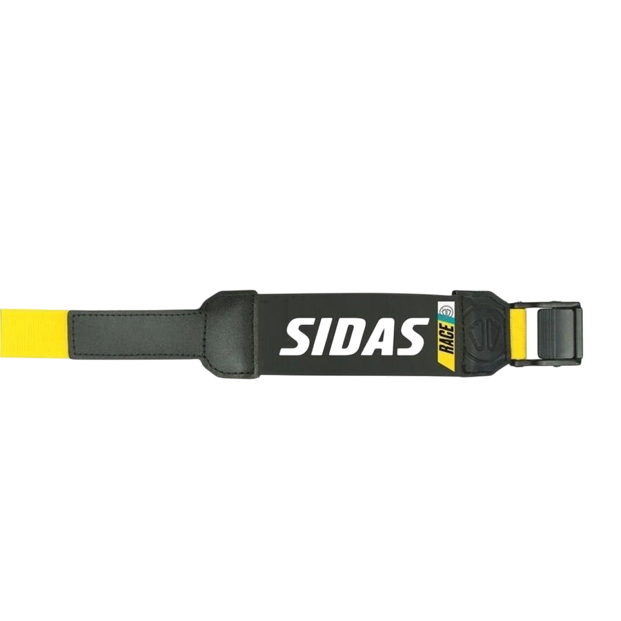 skidvalla.se Sidas Power Strap P4 elastic ski boot strap in black with yellow accents and metal buckle