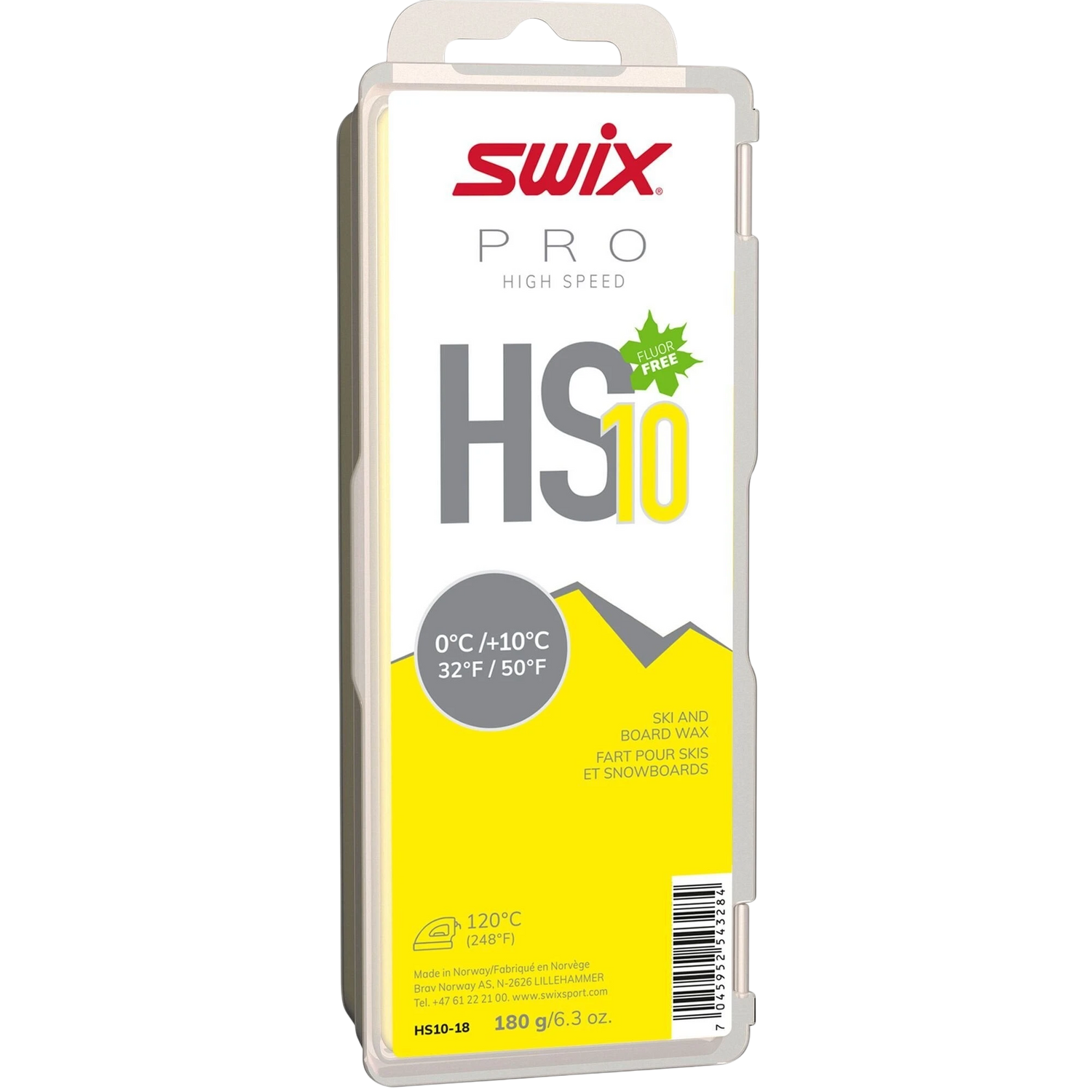 skidvalla.se Swix Pro HS10 yellow fluor-free ski wax block for warm and wet snow conditions in 180g packaging