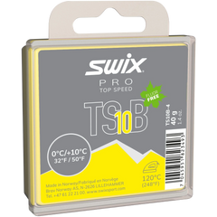 skidvalla.se Swix Pro TS10 Black fluor-free ski wax for warm, dirty, and transformed snow conditions in a 40g block.
