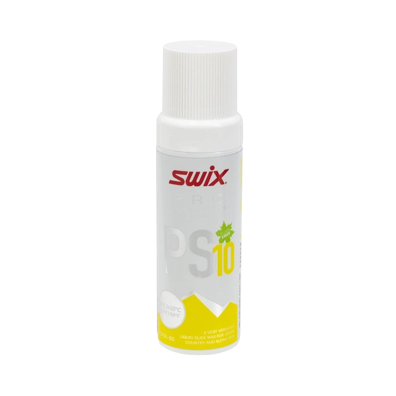 skidvalla.se Swix Pro PS10 Liquid Yellow glide wax bottle for warm snow conditions in a white 80ml container