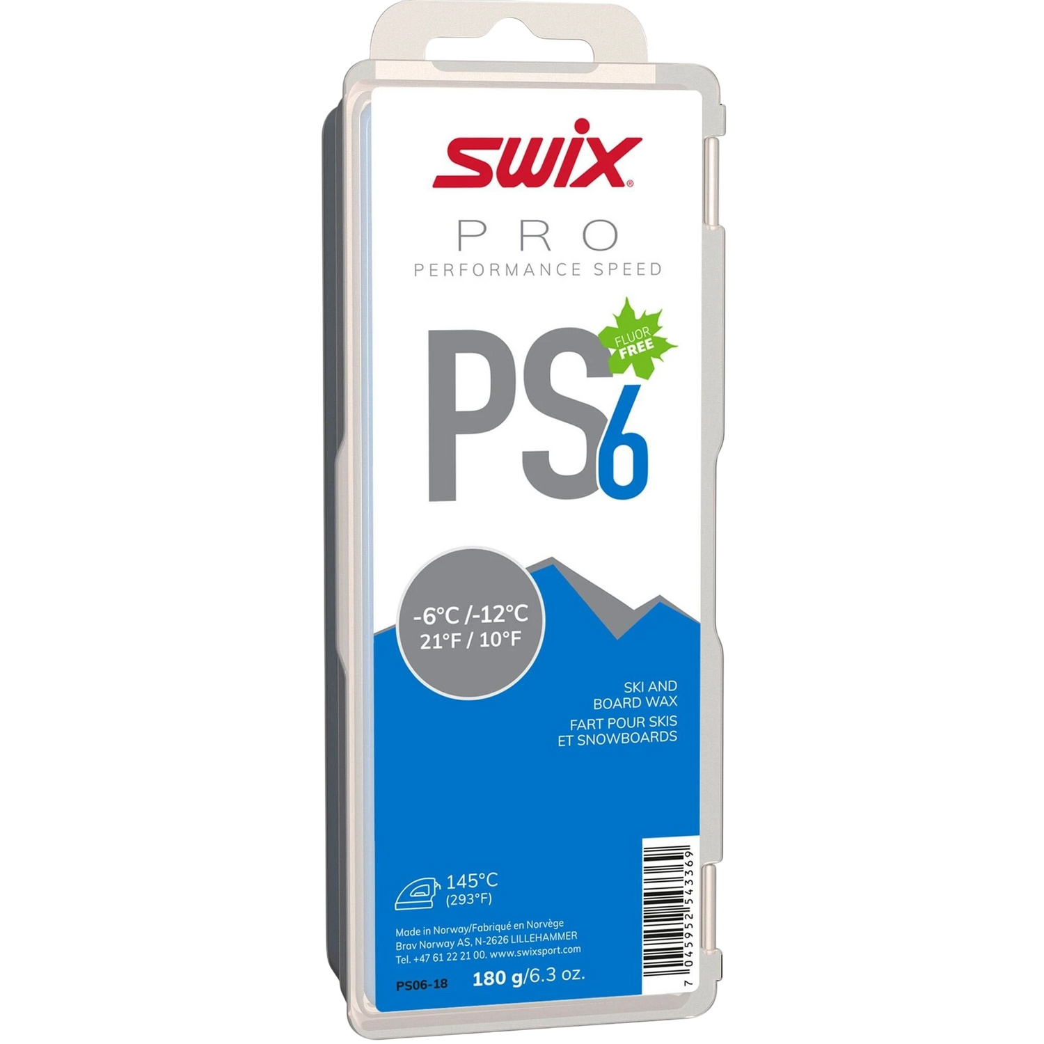skidvalla.se Swix Pro PS6 Blue 180g fluor-free glide wax for cold winter conditions in a plastic storage case